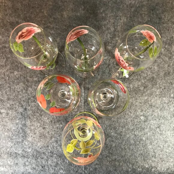 Wine Glasses Hand Blown Hand Painted Set of 6 - Picture 6 of 7